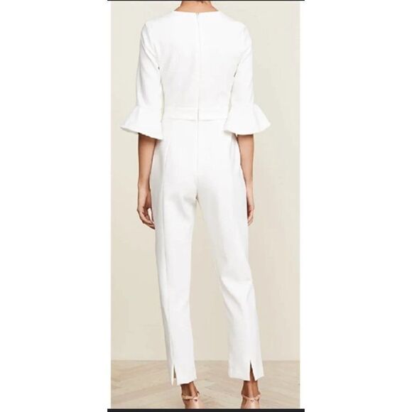 Black Halo Brooklyn Woman 3/4 Sleeve Ivory Crepe Jumpsuit Size 12 - Picture 2 of 9